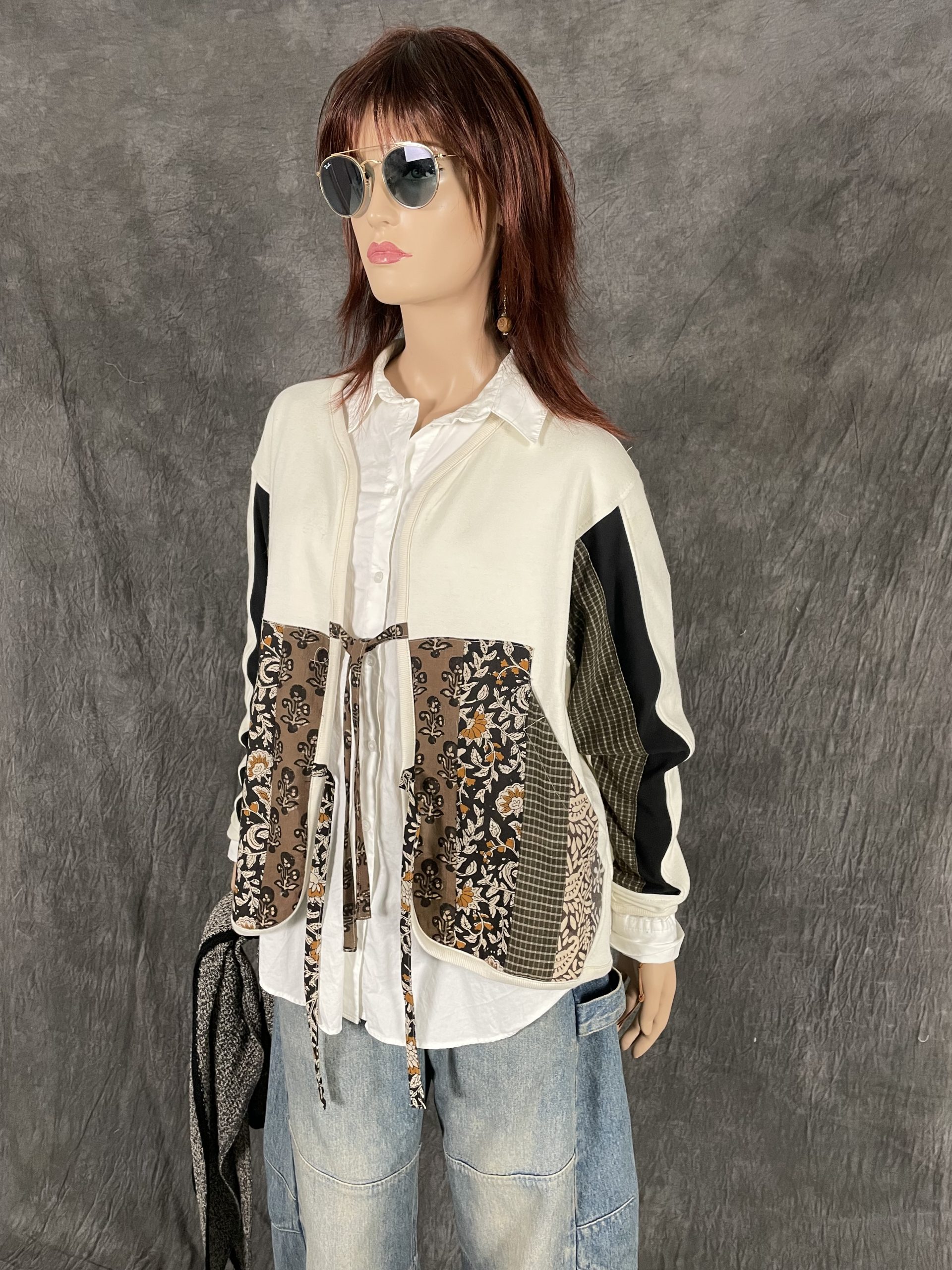 Miysu Patchwork Damesvest Creme - Afbeelding 7