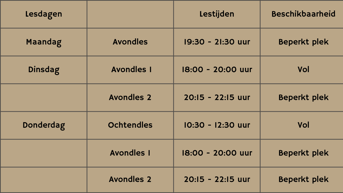 Lesrooster Naaistudio 84